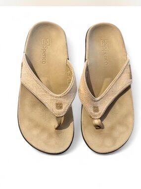 Spenco Yumi Orthotic Beige Canvas Flip-Flop Arch Support Sandals Size 7M